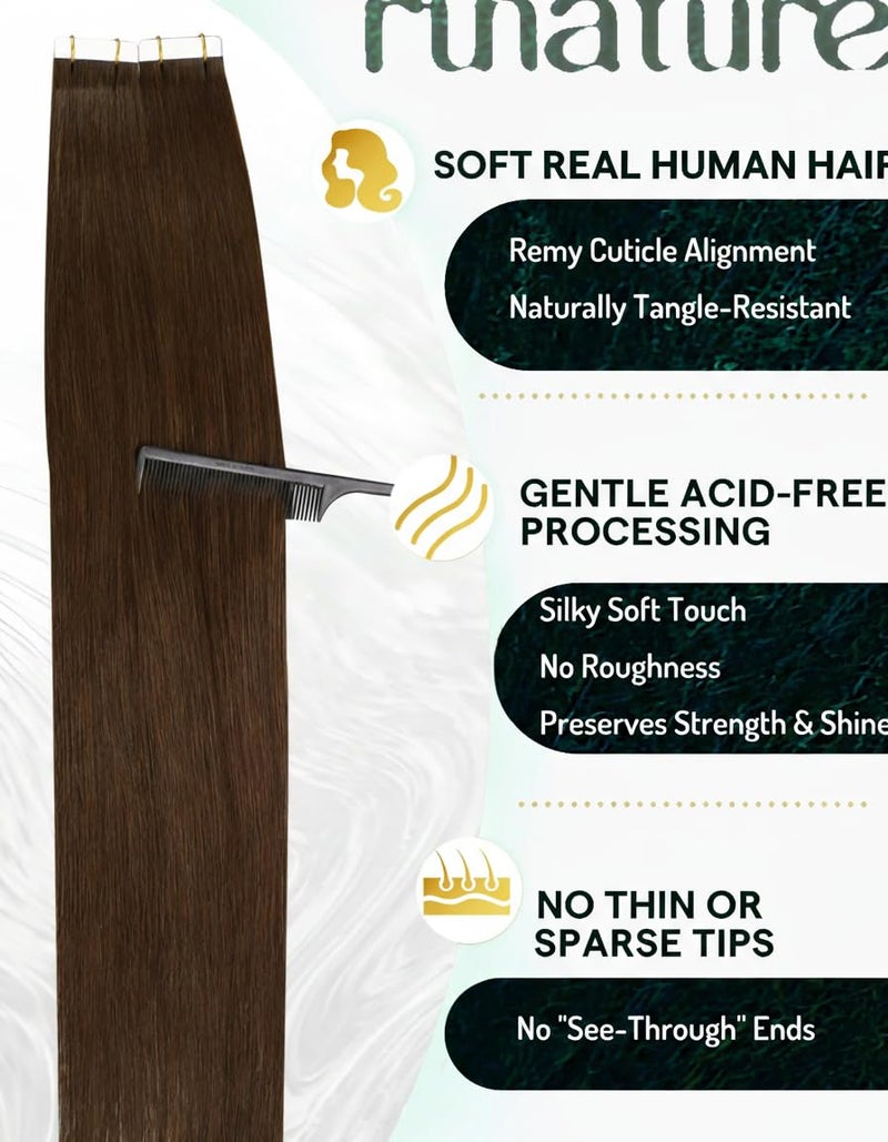 RUNATURE Brown Hair Extensions Tape in Real Human Hair 14 Inch Tape in Hair Extensions Human Hair Straight Tape ins Human Hair Extension Chocolate Brown Silky Remy Hair 40g 20pcs - Image 2